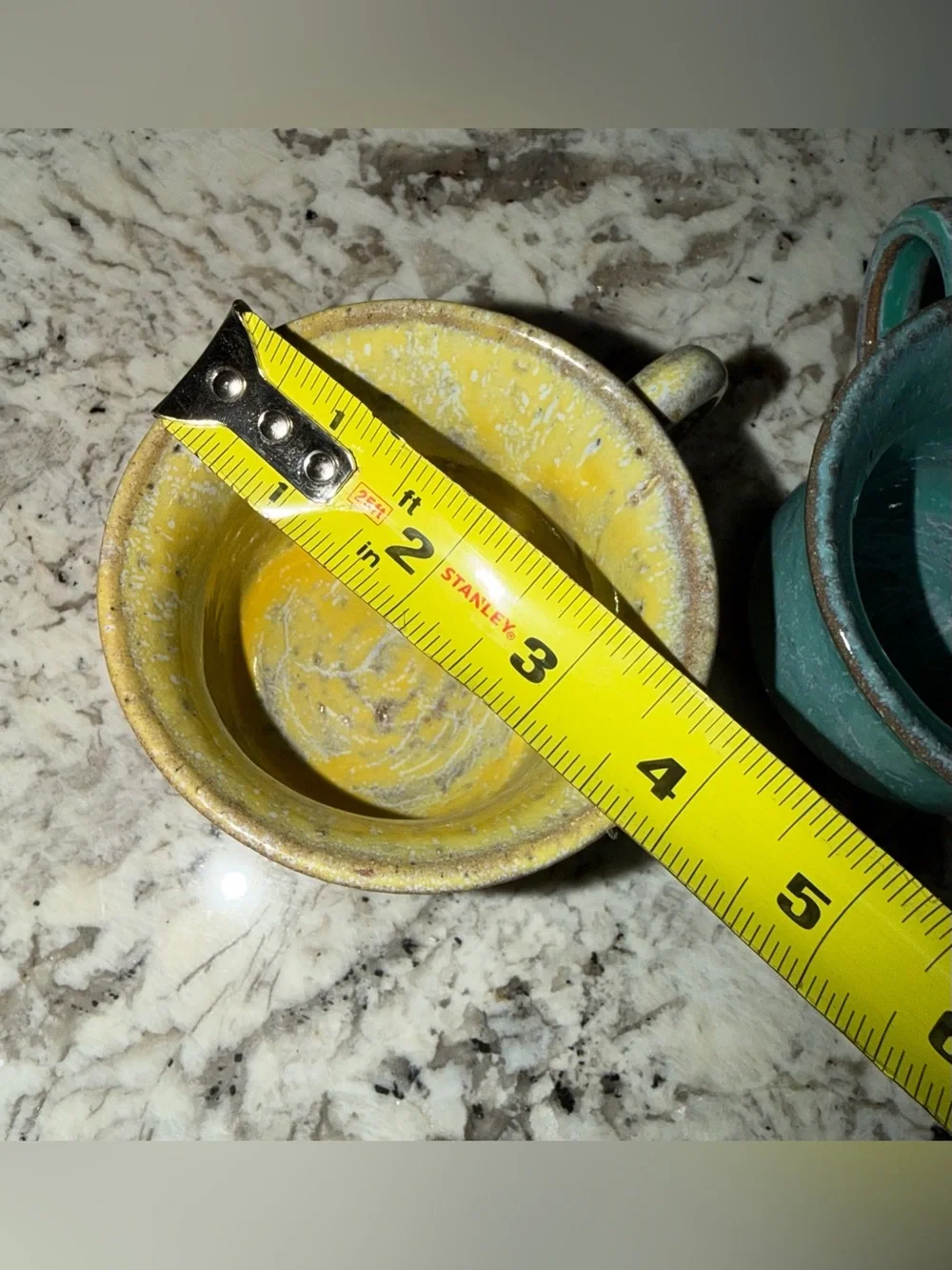 POTERIES DE LA VALLEE NOIRE FRANCE ARTISAN MADE MUG SET - Yellow & Turquoise